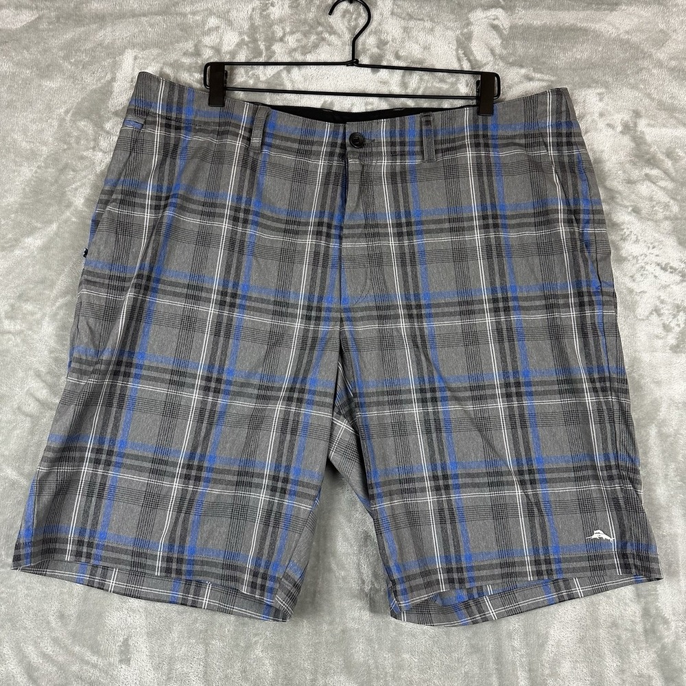 Tommy Bahama Performance Golf Shorts Men's 40 LG Gray Blue Plaid